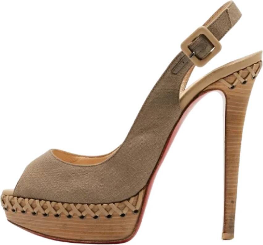 Christian Louboutin Pre-owned Canvas sandals Brown Dames