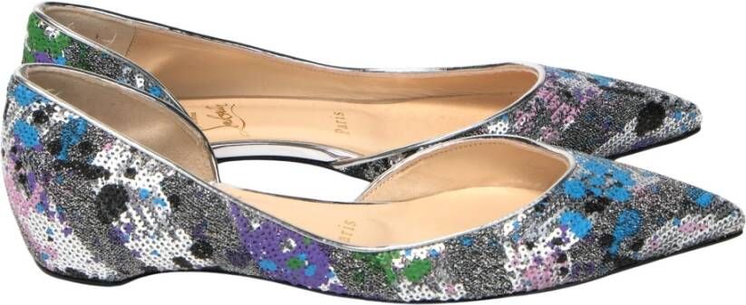 Christian Louboutin Zilver Multicolor Platte Paillet Puntige Neus Schoen Gray Dames