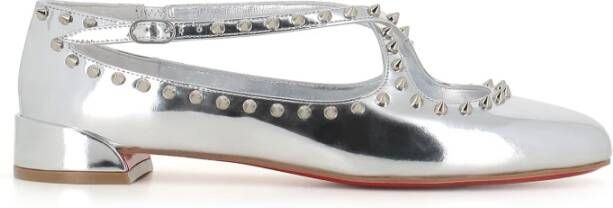 Christian Louboutin Zilveren Studs Ballet Flats Spiegel Leer Gray Dames