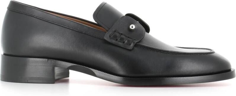 Christian Louboutin Zwarte leren mocassin met zilveren speld Black Heren