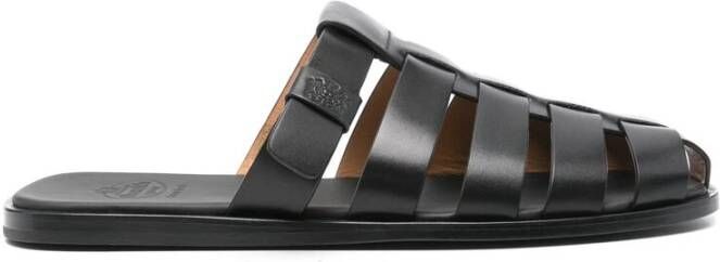 Church's Zwarte Leren Platte Sandalen Kooi Ontwerp Black Heren