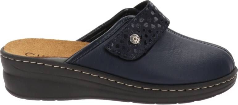 Cinzia Soft Dames slippers van imitatieleer met klittenbandsluiting Blue Dames