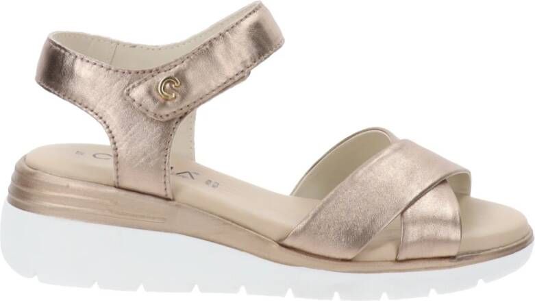 Cinzia Soft Leren Sandalen met Klittenbandsluiting Beige Dames