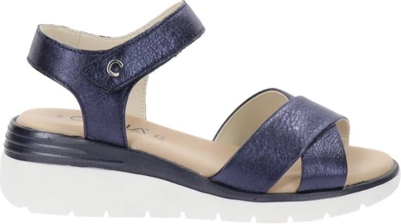 Cinzia Soft Leren Dames Sandalen met Klittenbandsluiting Blue Dames