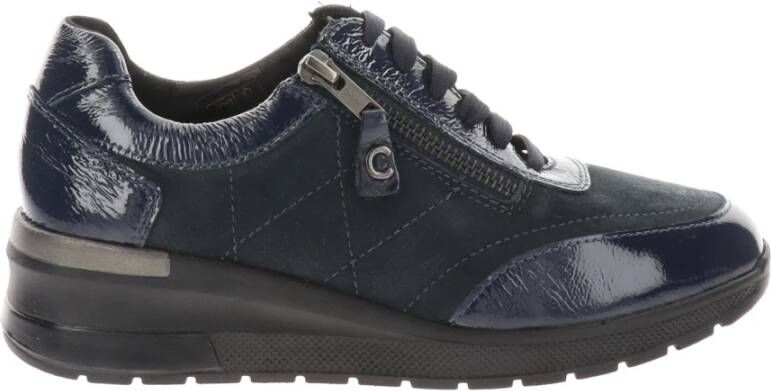 Cinzia Soft Leren Sneakers met Veters en Ritssluiting Blue Dames