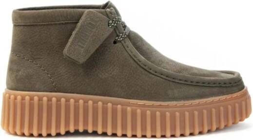 Clarks Nubuck Veterschoenen Hi-Top Sneakers Green Dames