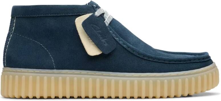 Clarks Blauwe Effen Suede Veterschoenen Met Leren Voering En Rubberen Zool