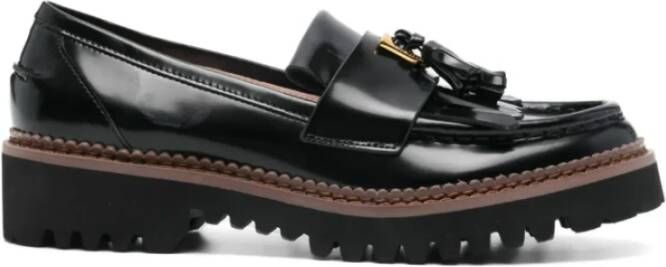 Coccinelle Zwarte leren loafers met kwastdetail Black Dames