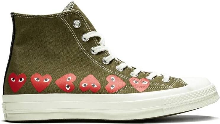 Comme des Garçons Play Sneaker Play x Converse alte color kaki con cuori Groen Unisex