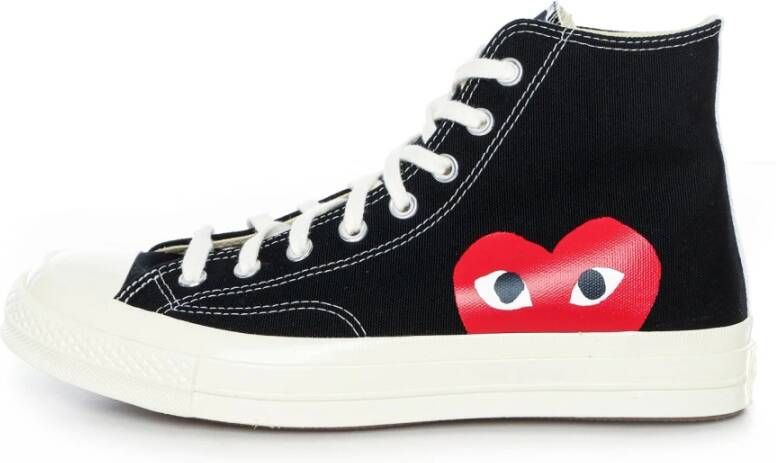 Comme des Garçons Play Canvas Hoge Sneaker met Rood Hart Logo Black Heren