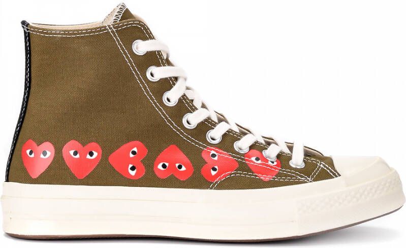 Comme des Garçons Play Sneaker Play x Converse alte color kaki con cuori Groen Unisex