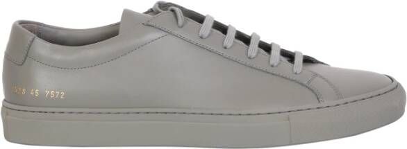 Common Projects Gouden Logo Kobalt Grijs Leren Sneakers Gray Heren