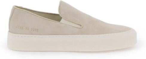 Common Projects Suede Slip-On Sneakers met Nummer Print Beige Dames