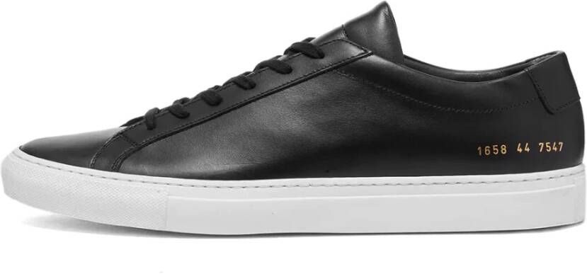 Common Projects Zwarte Leren Achilles Low met Gouden Details Black Heren