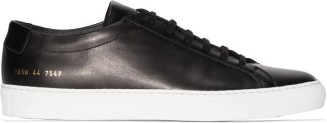 Common Projects Zwarte Leren Sneakers Goud Logo Black Heren