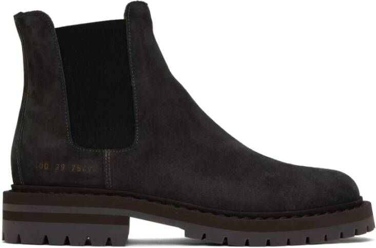 Common Projects Zwarte suède Chelsea laarzen met gouden zijdetail Black Heren