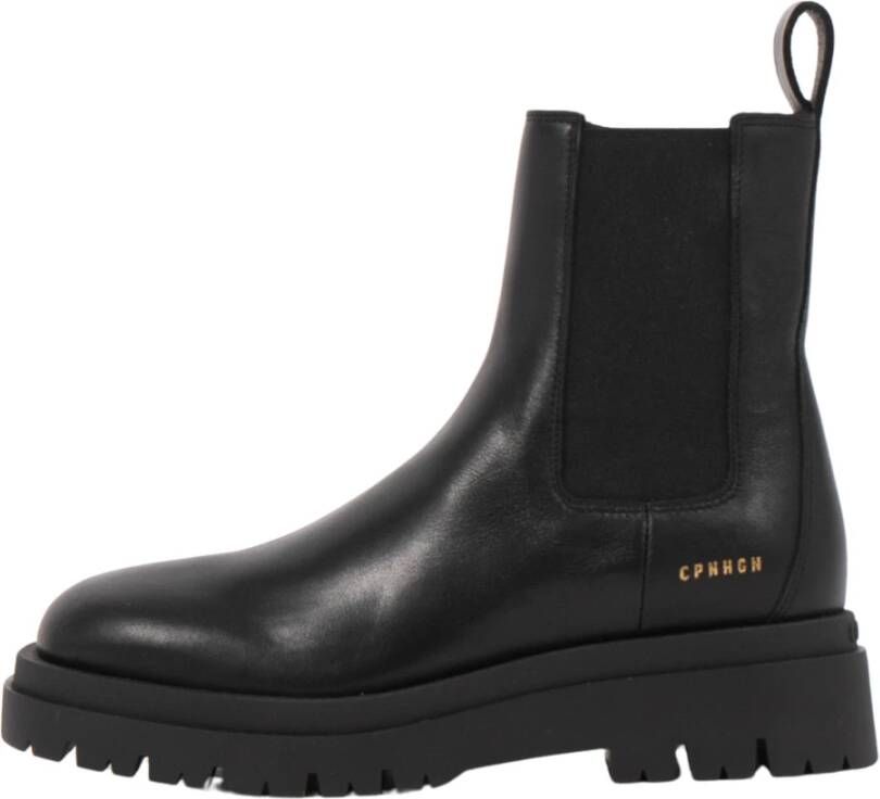 Copenhagen Studios Zwarte Leren Chelsea Laarzen Chunky Simplicity Black Dames