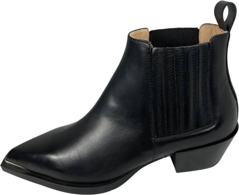 Copenhagen Shoes Zwarte Leren Cowboy Enkellaarzen Black Dames