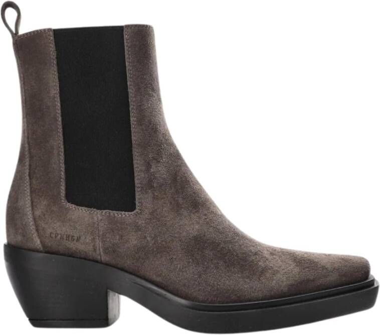 Copenhagen Studios Suede Chelsea Texano Laarzen Off-Black Brown Dames