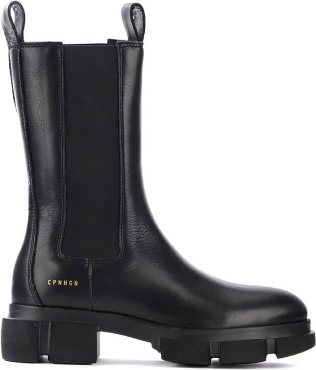 Copenhagen Studios Zwarte leren Chunky Boot met 5cm hak Black Dames