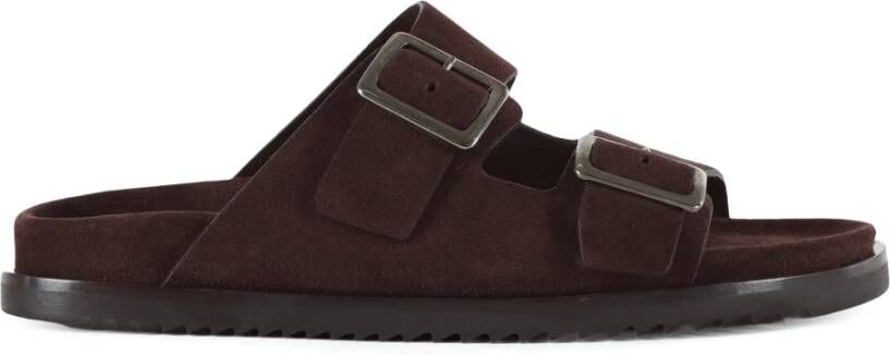 Corneliani Suède Leren Gesp Sliders Brown Heren