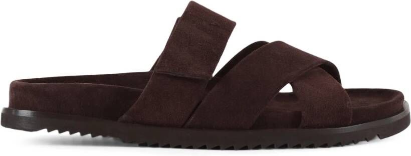 Corneliani Suede Velcro Sliders met Leren Interieur Brown Heren