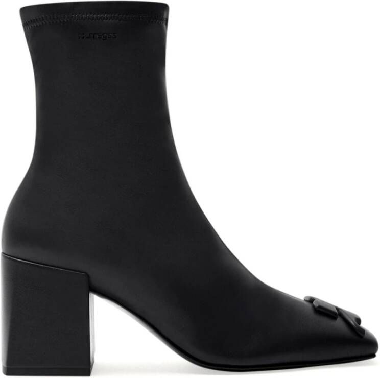 Courrèges Zwarte Leren Vierkante Neus Laarzen Black Dames