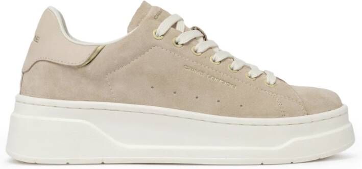 Crime London Beige Suède Sneakers Platina Details Beige Dames