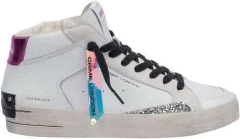 Crime London Deluxe Mid Wit en Fuchsia Skate Sneakers White Dames