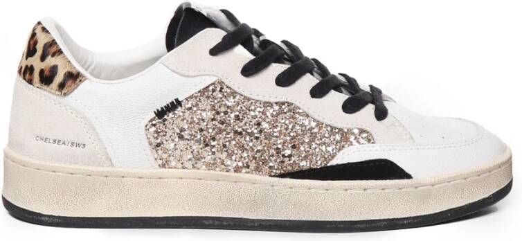 Crime London Dierenprint Leren Sneakers Wit Beige White Dames