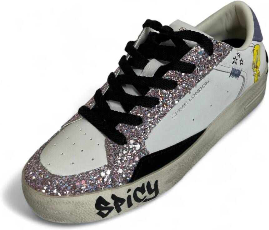 Crime London Glitter Comic Sneaker Zwart-Wit Deluxe White Dames