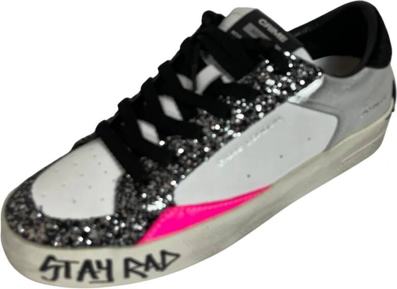 Crime London Glitter Sneaker Zwart-Wit Deluxe Model White Dames