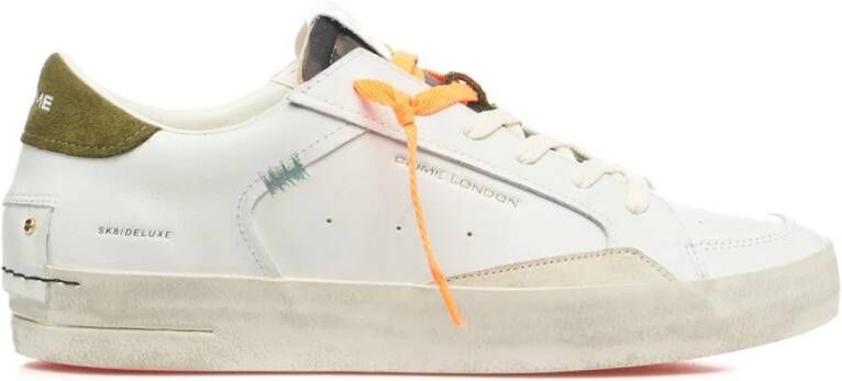 Crime London Witte Sneakers met Groene Suède Hak uit Italië White Heren