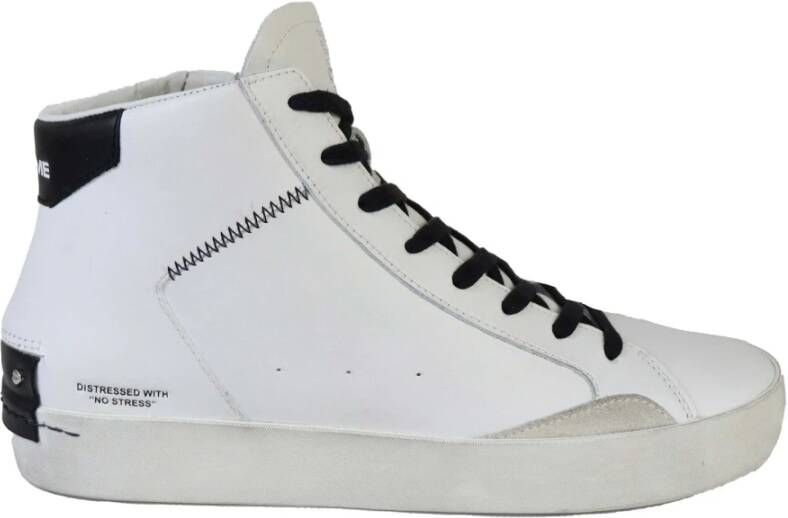 Crime London Witte Leren Hoge Sneakers met Zwarte Rand White Heren