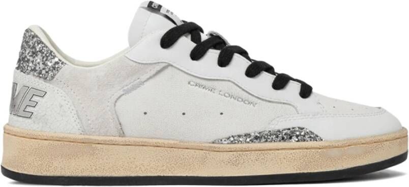 Crime London Witte Leren Sneakers met Glitterdetails White Dames