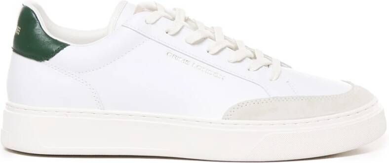 Crime London Witte Leren Sneakers met Groene Hiel White Heren