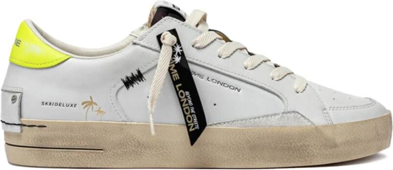 Crime London Witte Sneaker met Gele Hiel Tab White Heren