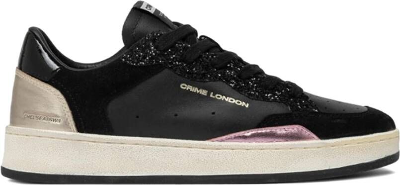 Crime London Zwarte Glitter Sneakers met Roze Details Black Dames