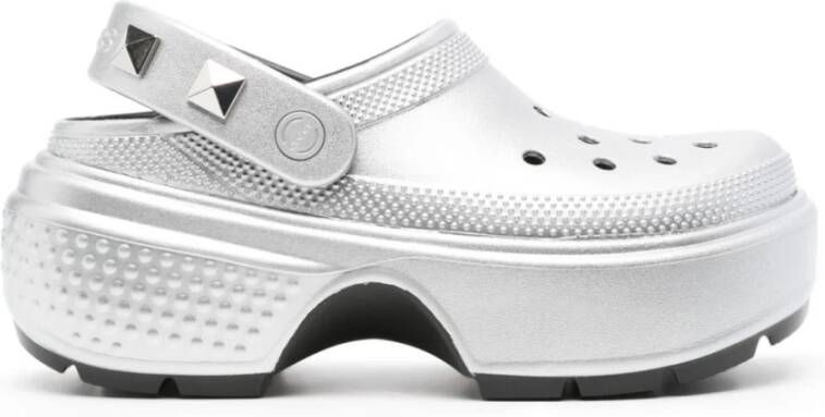 Crocs Zilveren Metallic Sandalen met Studs Gray Dames