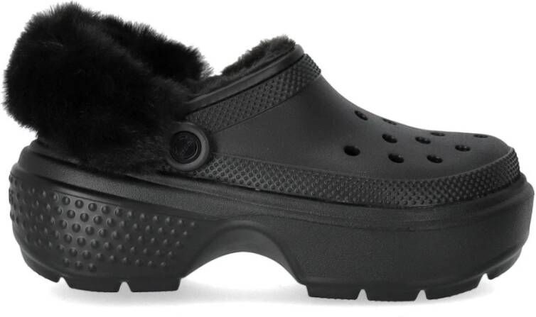 Crocs Zwarte gevoerde Stomp klomp met bont Black Dames