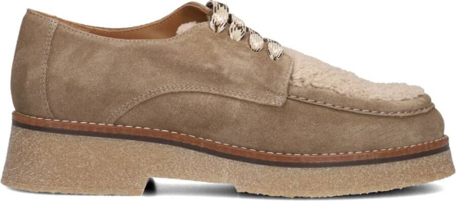 Ctwlk. Beige Suède Veterschoenen met Teddy Stof Beige Dames