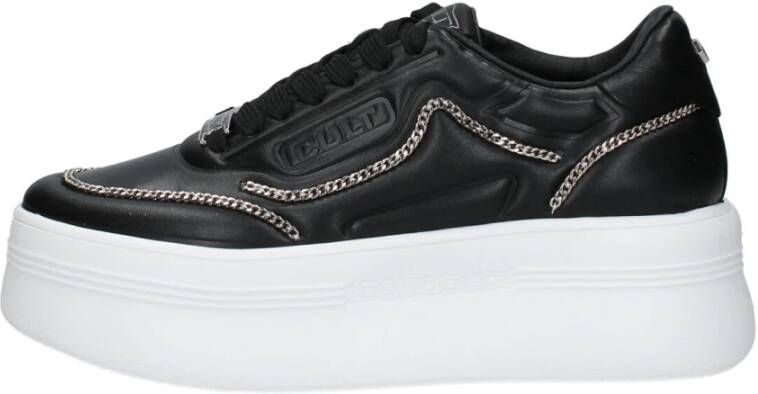 Cult Zwarte Leren Sneakers met Metallic Details Black Dames