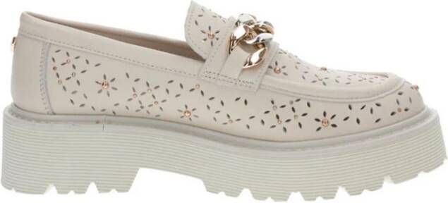 Cult Florale geperforeerde leren loafers met gouden ketting Beige Dames