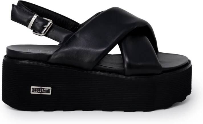 Cult Zwarte Leren Sandalen met Metalen Logo Black Dames