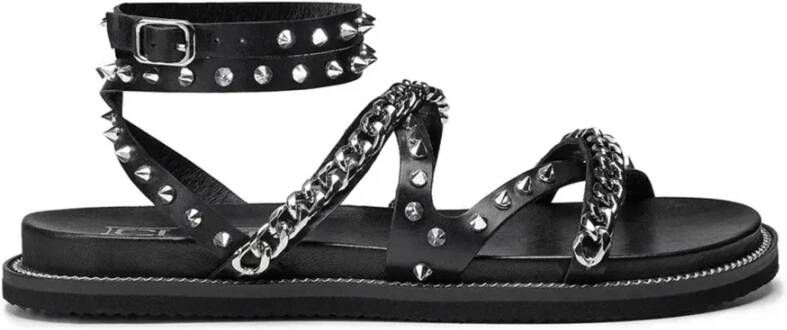 Cult Zwarte Leren Sandalen met Metalen Details Black Dames