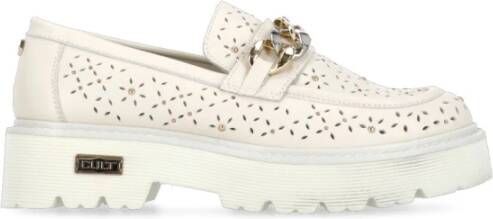 Cult Florale geperforeerde leren loafers met gouden ketting Beige Dames