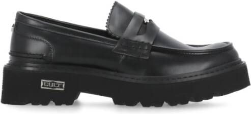 Cult Zwarte leren loafers met metalen logo's Black Dames