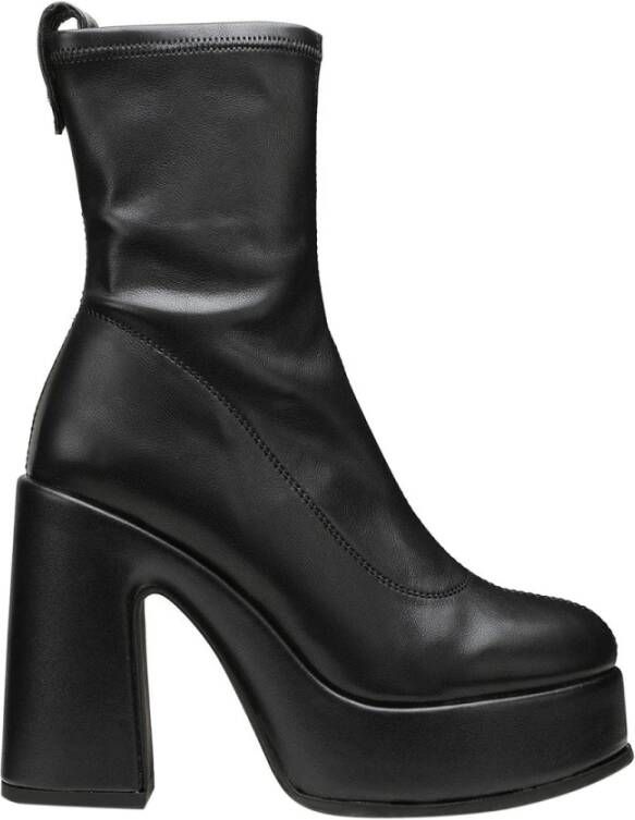 Cult Zwarte leren platform enkellaarzen Black Dames