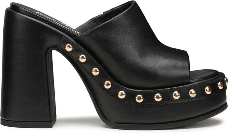 Cult Zwarte leren sandaal met gouden studs Black Dames