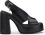 Cult Zwarte Leren Sandalen met Blokhak Black Dames - Thumbnail 1